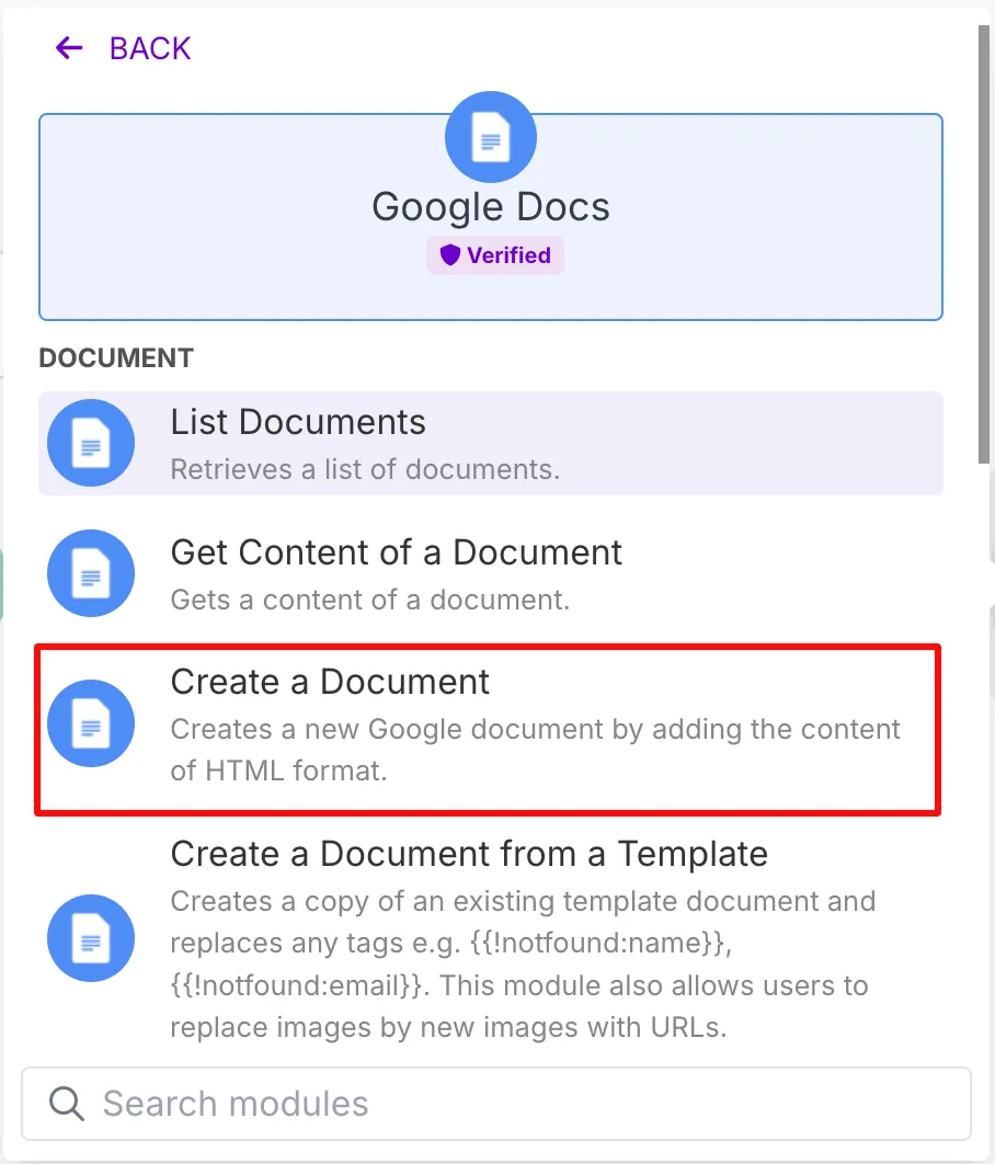 Make.com Add Google Docs Module
