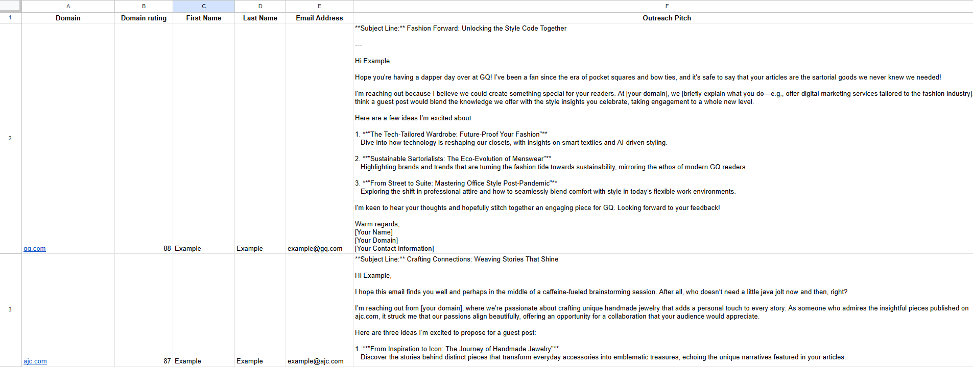 Make.com Google Sheets Outreach Output