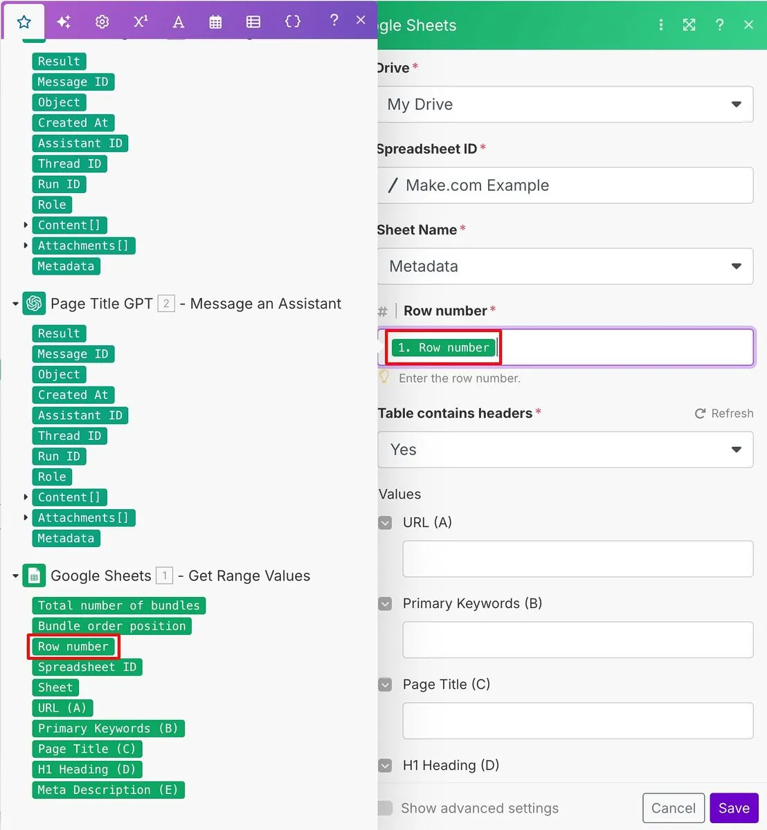 Make.com Google Sheets Update Row