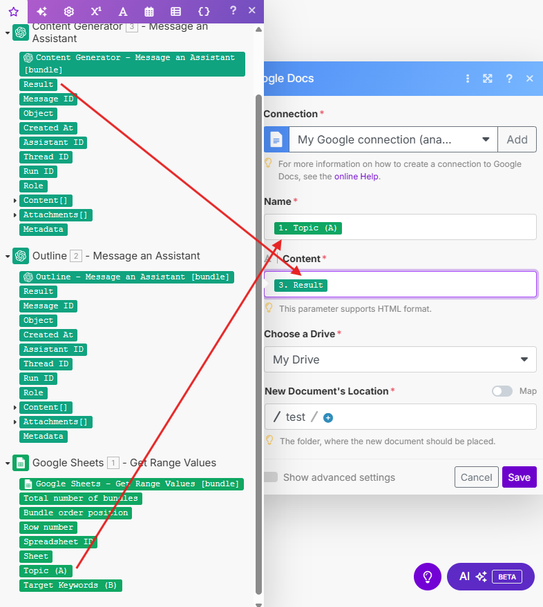 Make.com Link Name and Content