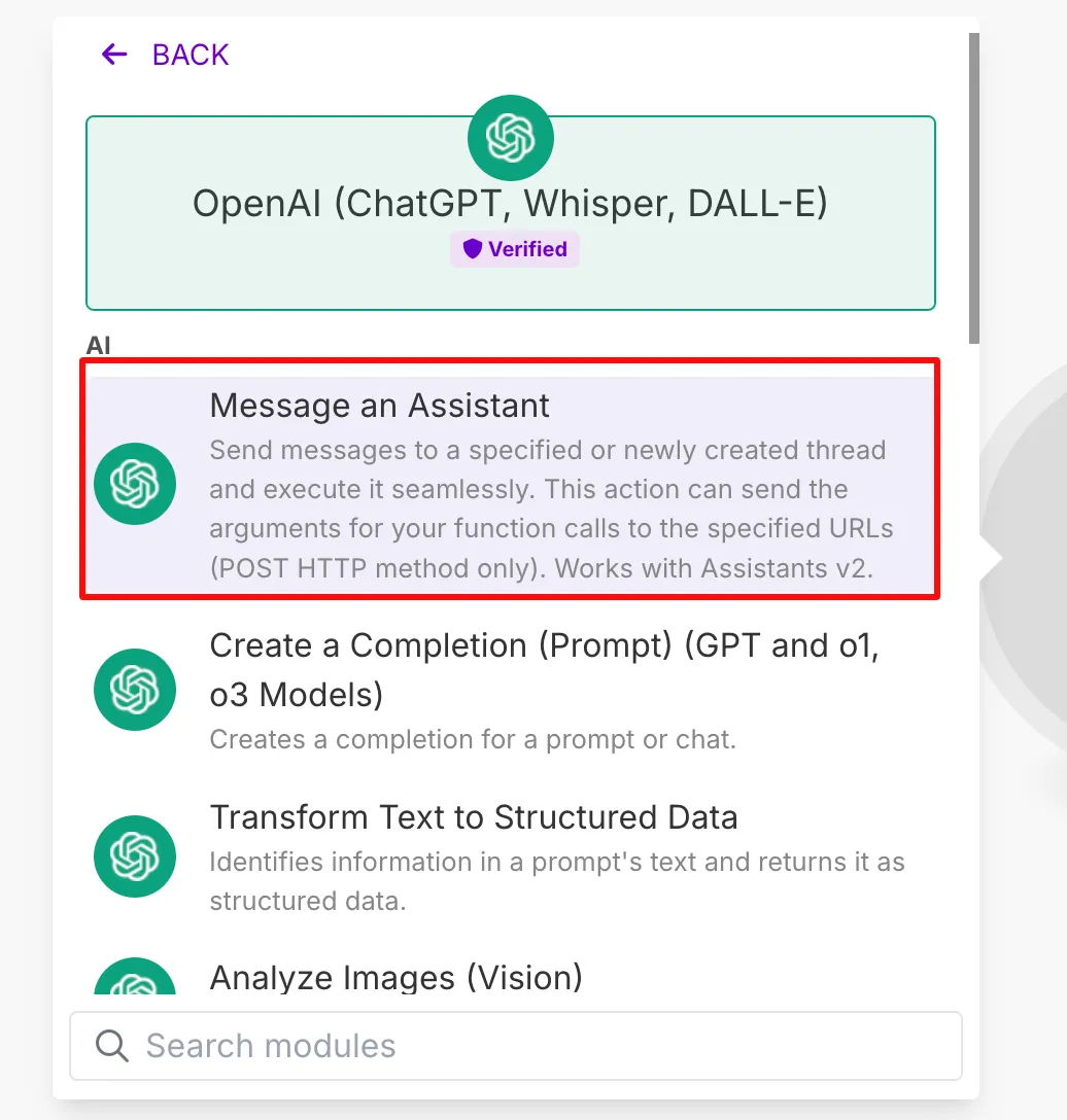 Make.com OpenAI Message and Assistant