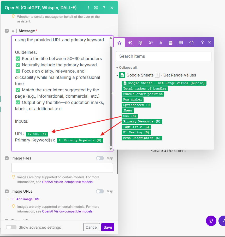 Make.com OpenAI Metadata Prompt