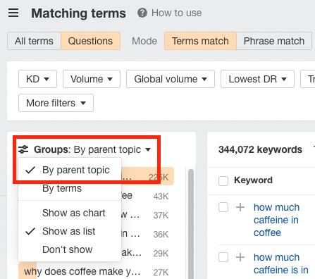 Ahrefs Matching Terms