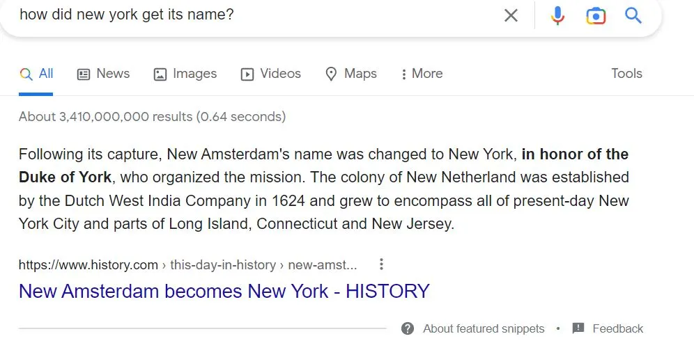 google search how did new yourk get its name