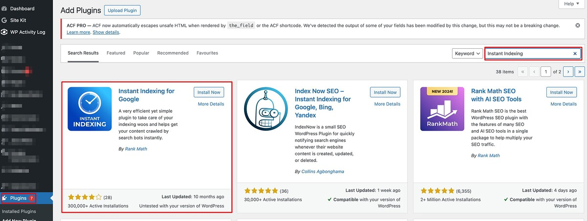 Instant Indexping Plugin installation