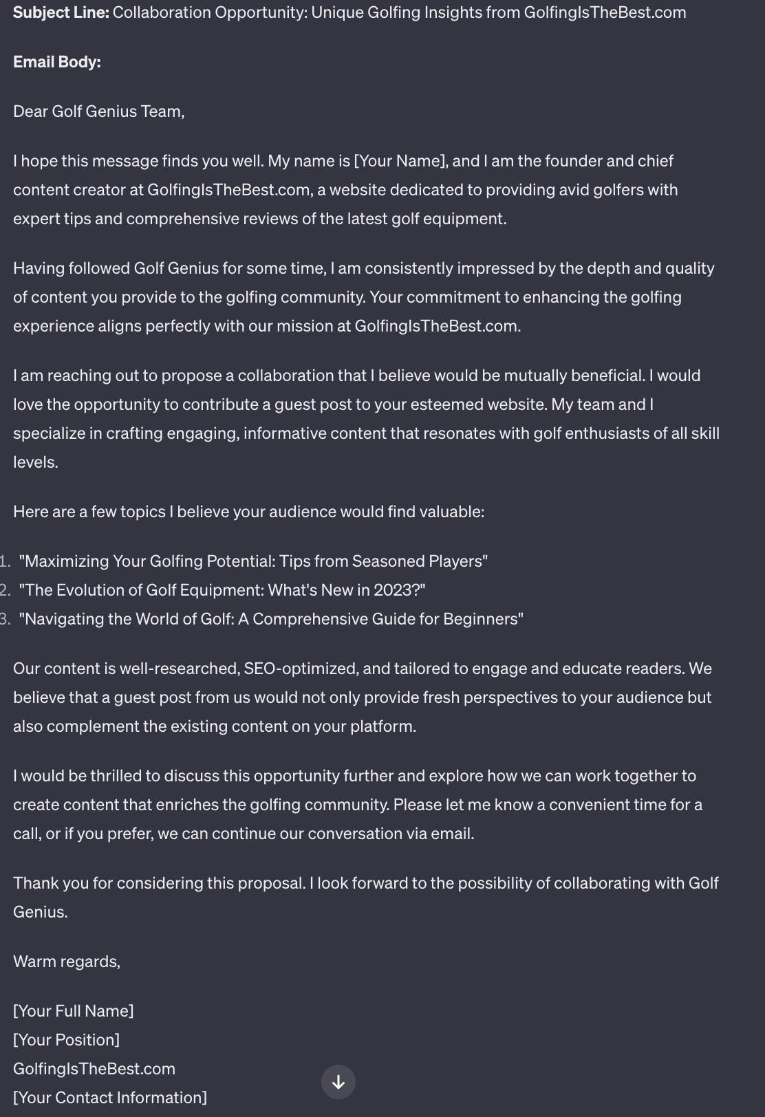 ChatGPT-generated pitch
